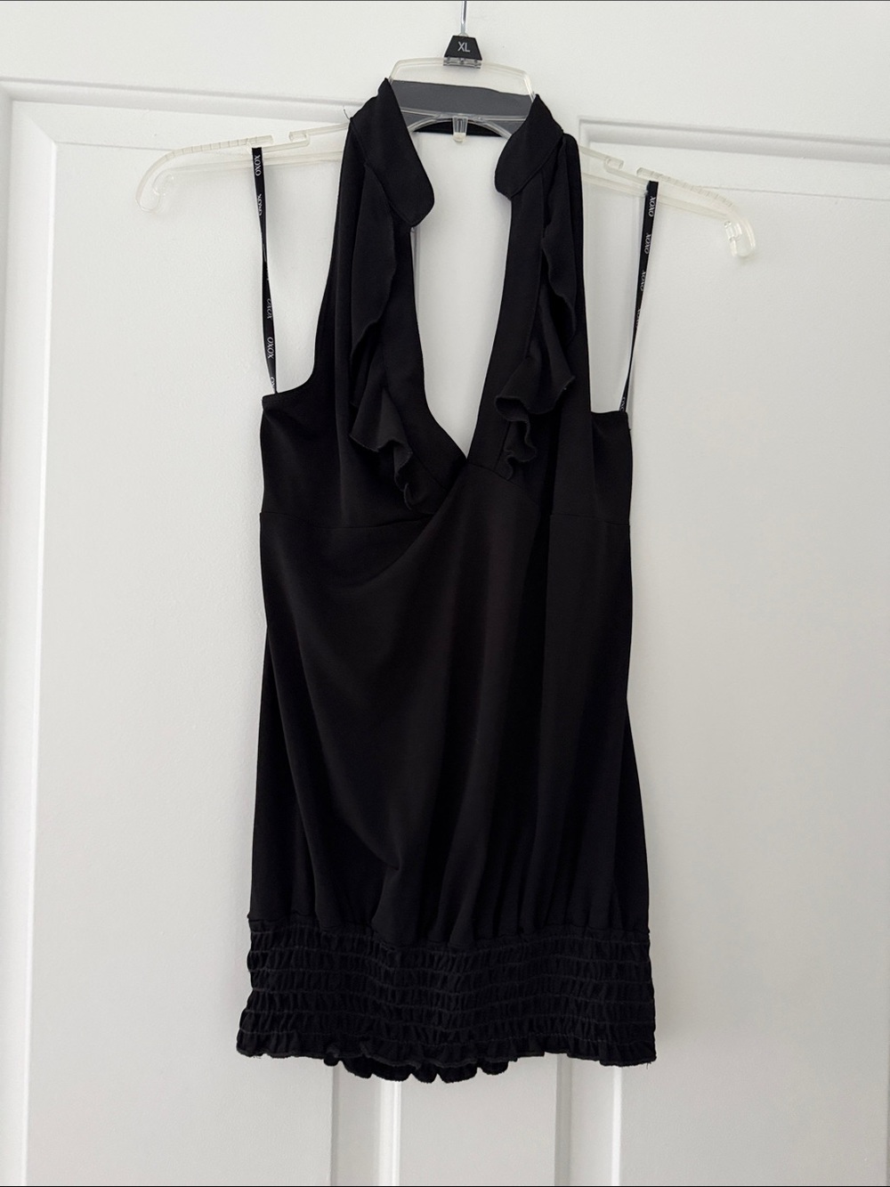 XOXO Black Ruffled Halter Tank Top